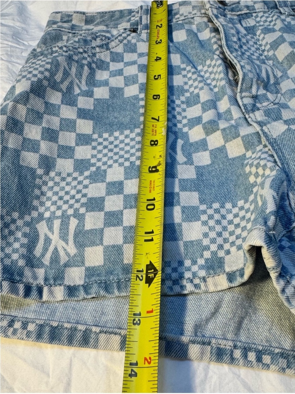 MLB Korea New York Yankees Checkerboard Denim Shorts - Women’s S Y2K Inspired - Picture 13 of 14